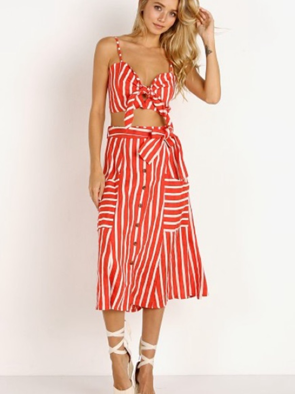 Faithfull the Brand Gonzales Skirt Mazur Stripe Red Size 6 ( M )